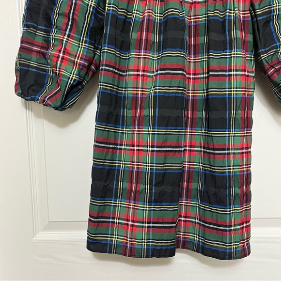 J CREW Puffed Sleeve Plaid Mini Dress Stewart Tartan Pockets Holiday Size 8 - Picture 6 of 14